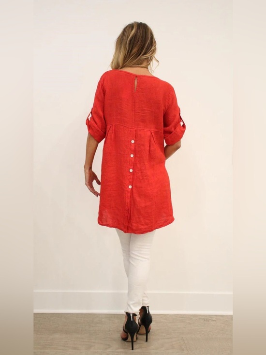 Tops - TERRZO MILLENNIO | linen button back tunic | size large